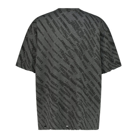 Stamped & Destroyed Oversized T-Shirt - Textured Grey