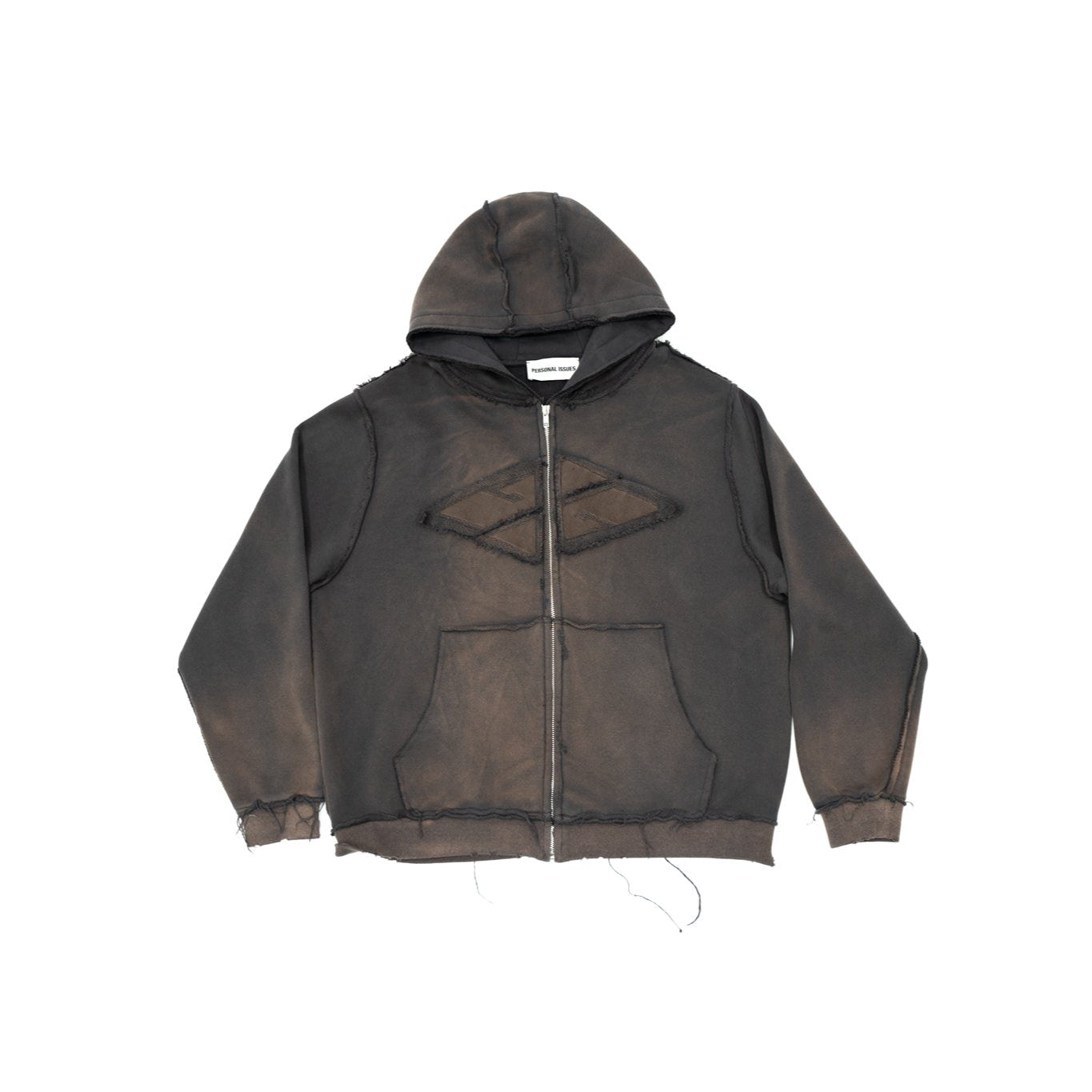 BROWN DESTROYED ZIP-UP HOODIE