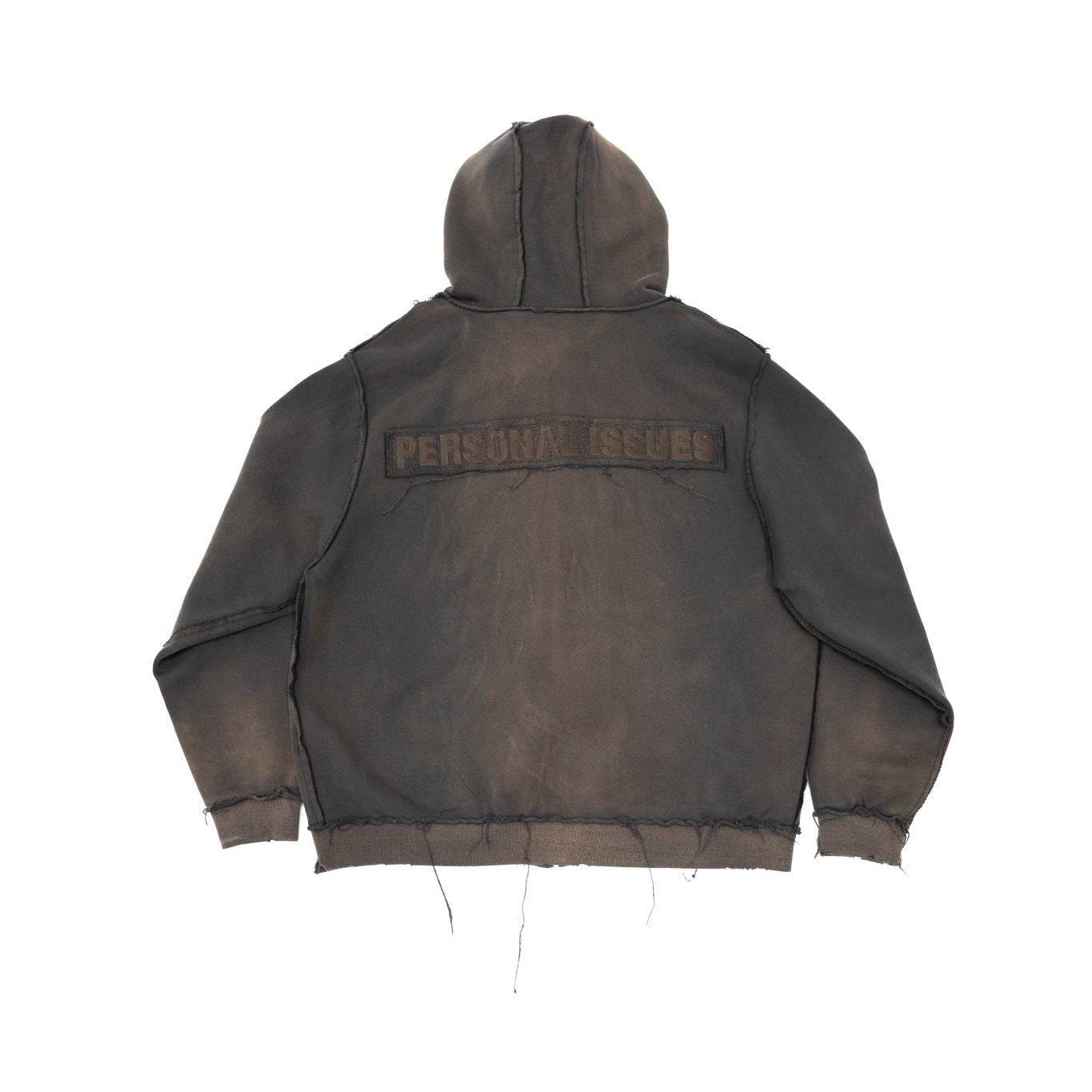 BROWN DESTROYED ZIP-UP HOODIE