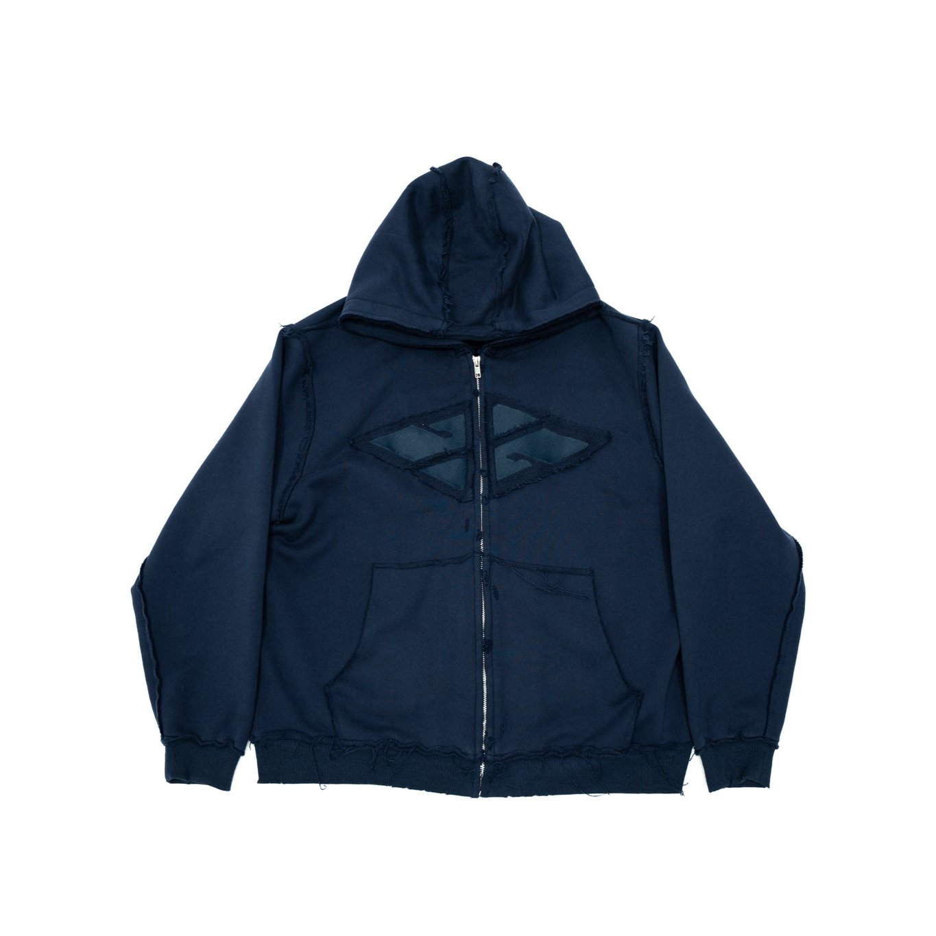 NAVY DESTROYED ZIP-UP HOODIE