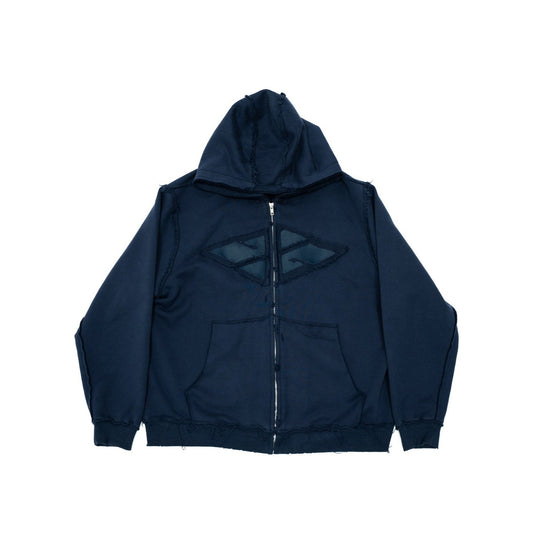 NAVY DESTROYED ZIP-UP HOODIE