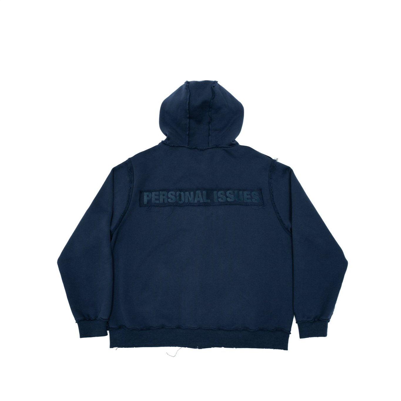NAVY DESTROYED ZIP-UP HOODIE
