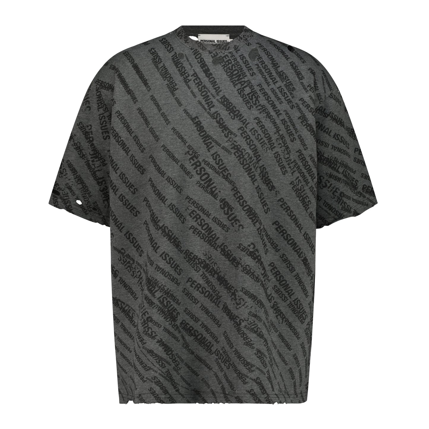 Stamped & Destroyed Oversized T-Shirt - Textured Grey