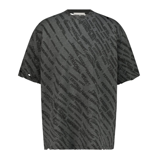 Stamped & Destroyed Oversized T-Shirt - Textured Grey