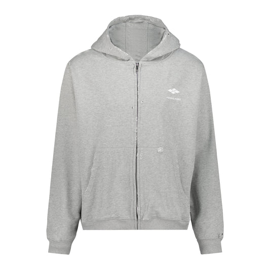Light Grey Destroyed Zip Up Hoodie