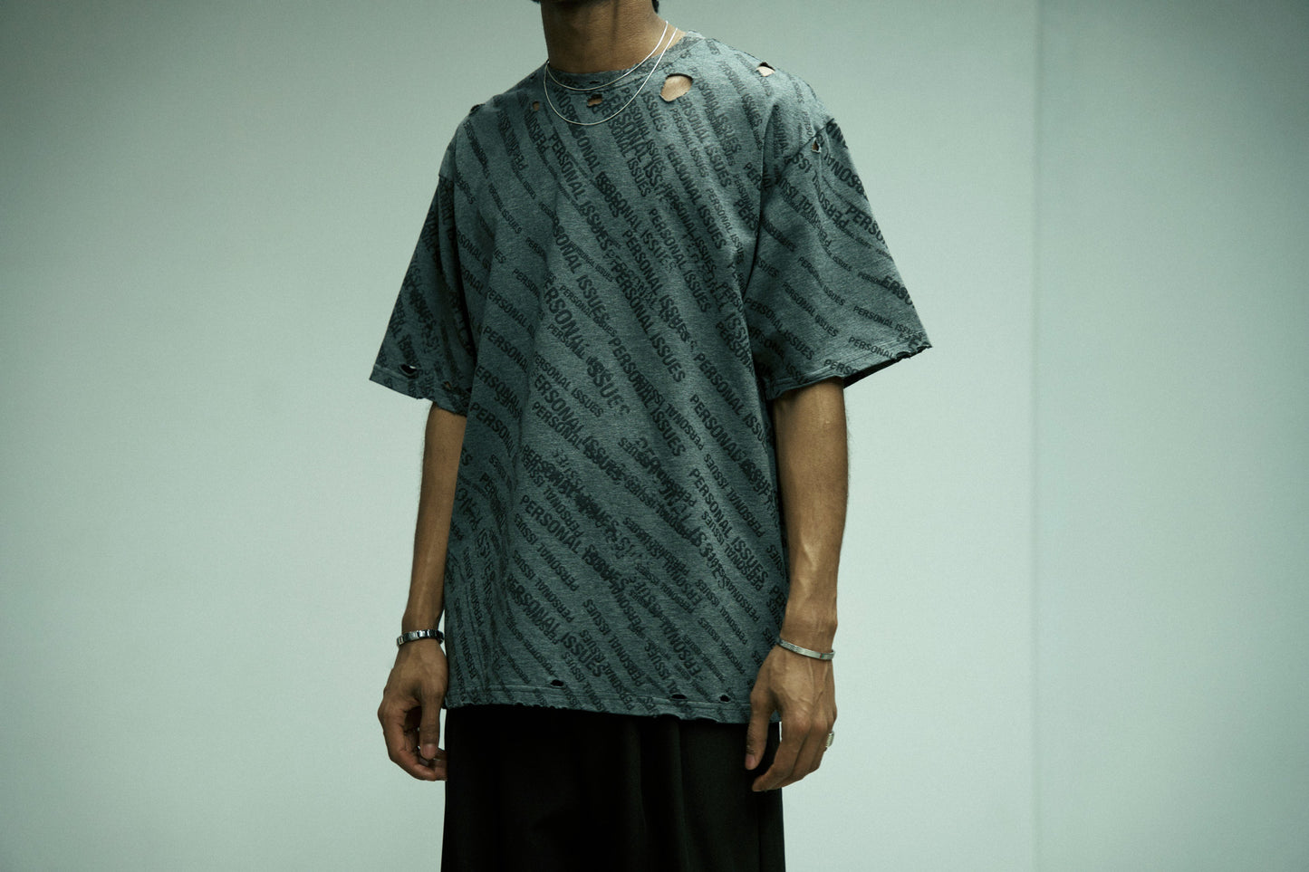 Stamped & Destroyed Oversized T-Shirt - Textured Grey