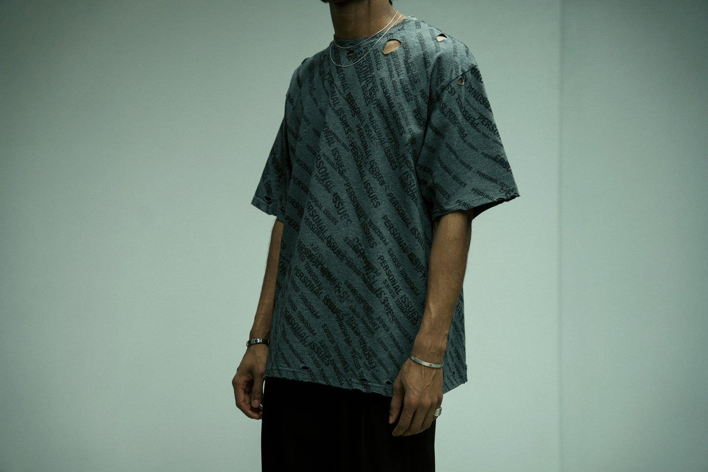 Stamped & Destroyed Oversized T-Shirt - Textured Grey